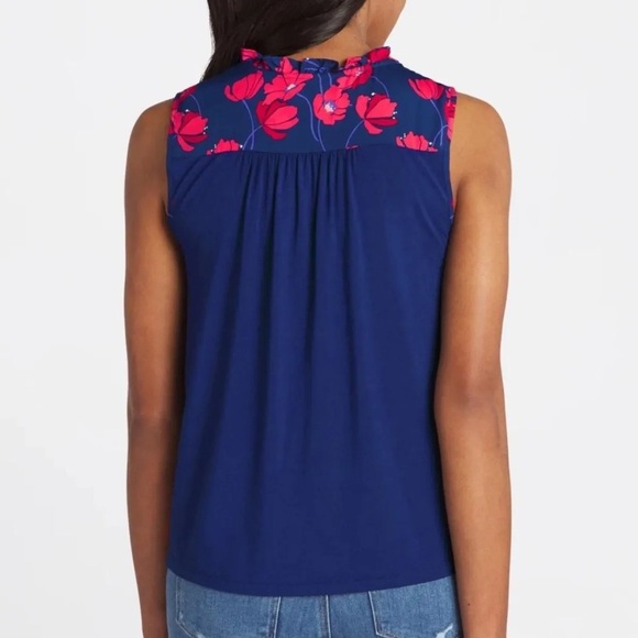 41 Hawthorn Orlee Mixed Material Sleeveless Ruffle Neck Top Size XSP - Navy NWT - Picture 2 of 11